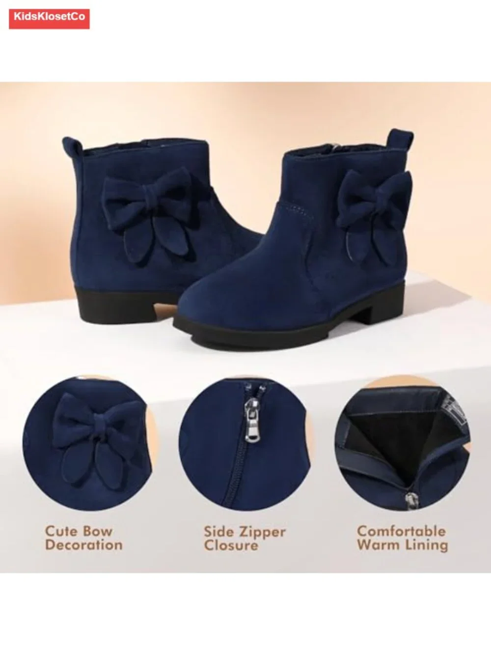 Girls Bowknot Ankle Boots Suede Side Zipper Dress Booties